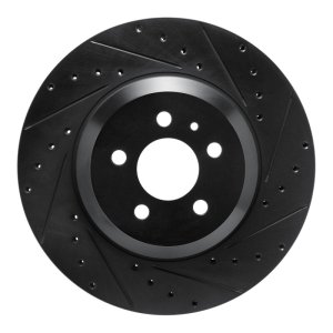 Tesla Model 3 Brake Rotor (1) - Front Right - R1 Concepts - Drilled & Slotted - Black - `17-`25